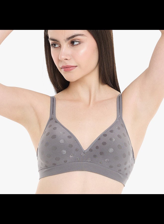 Hanes Womens Fuller Coverage Foam Wire Free with Floral Pattern Charcoal Large - Image 1