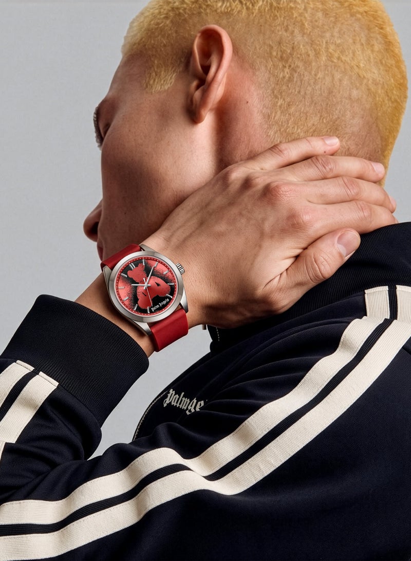 Palm Angels Uno Red-Black Dial Red Silicone Strap Analog Watch for Men, 42mm - Image 4