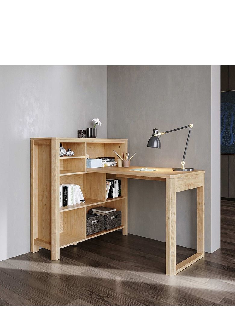 LINSY Sturdy Home Office Desk With Side Library, Large Shelves  - LINSY - Image 1