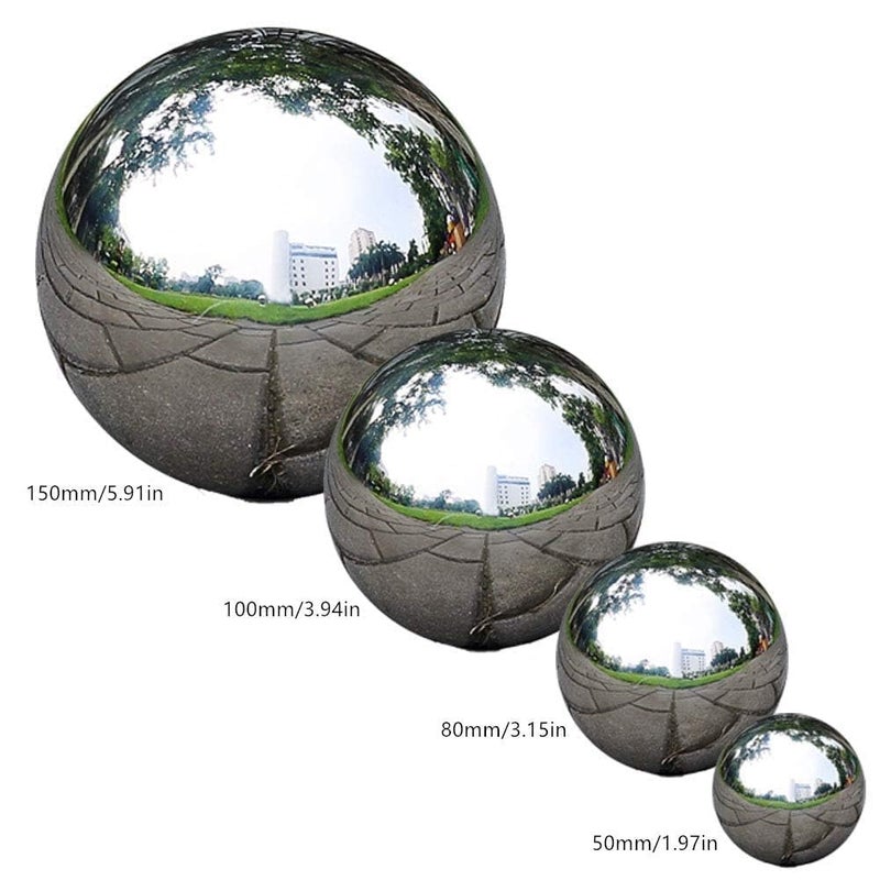 zosenda Stainless Steel Gazing Ball, 6 Pcs 50-150 mm Mirror Polished Hollow Ball Reflective Garden Sphere, Floating Pond Balls Seamless Gazing Globe for Home Garden Ornament Decorations (6 Pcs Mix) - Image 4