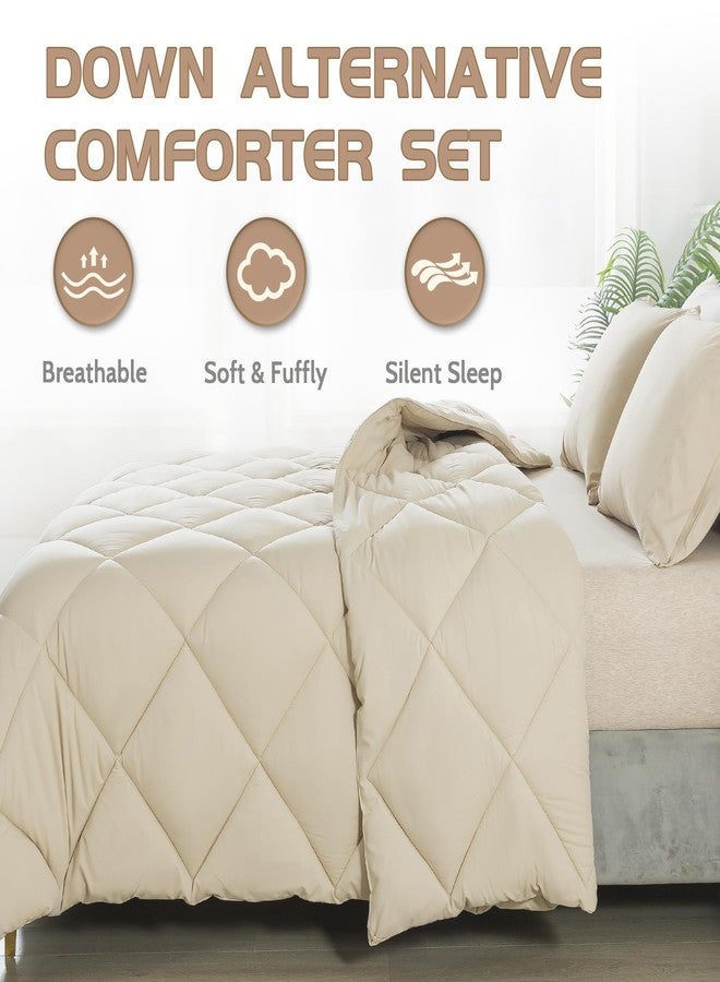 Decroom Lightweight Queen Comforter Set with 2 Pillow Sham - 3 Pieces Set - Quilted Down Alternative Comforter/Duvet Insert for All Season - Beige - Queen Size - Image 2