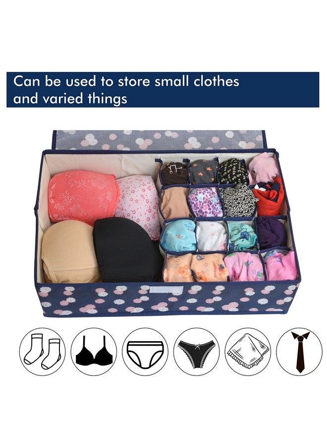 Yellow Weaves Yellow Weaves Undergarments Organizer for Women | Clothes Organizer for Wardrobe| Storage Box for Clothes Innerwear Bra Panty Socks Ties - Multicolor, Polyester,28W x 12H centimeters, Blue  - Image 3