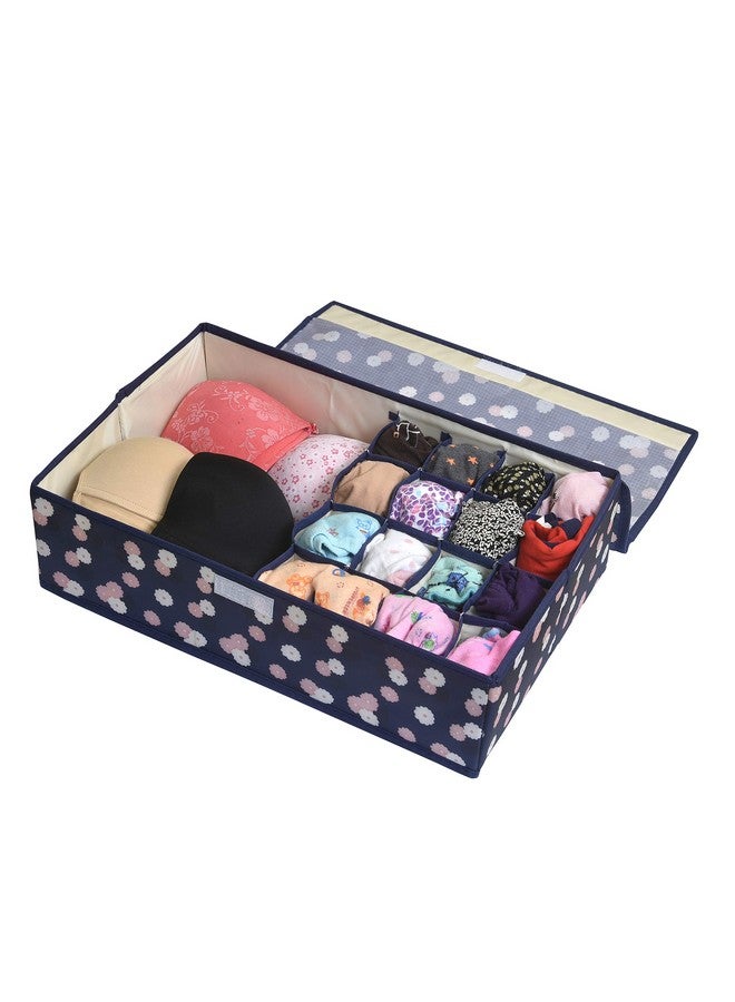 Yellow Weaves Yellow Weaves Undergarments Organizer for Women | Clothes Organizer for Wardrobe| Storage Box for Clothes Innerwear Bra Panty Socks Ties - Multicolor, Polyester,28W x 12H centimeters, Blue  - Image 1