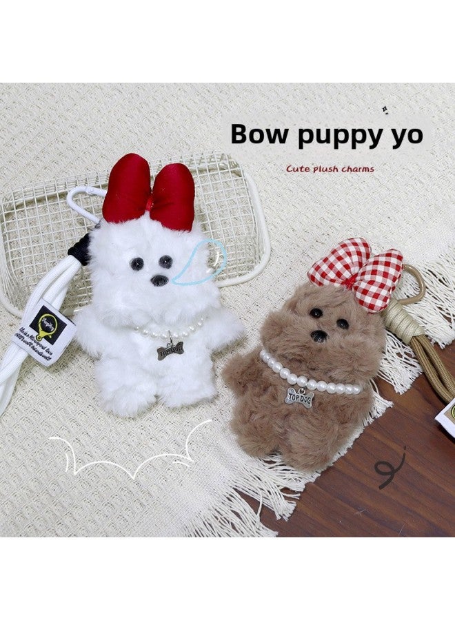 West Highland Plush Pendant Bag Hanging Cartoon Doll Puppy Doll Car Keychain-Specifications:Brown Necklace Bow Bracelet Style-Color:Pendant - Image 2