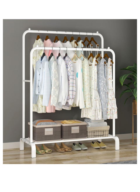 Garment Rack Freestanding Hanger Double Rods Multi-functional Bedroom Clothing Rack Double Layer 4 Hook White