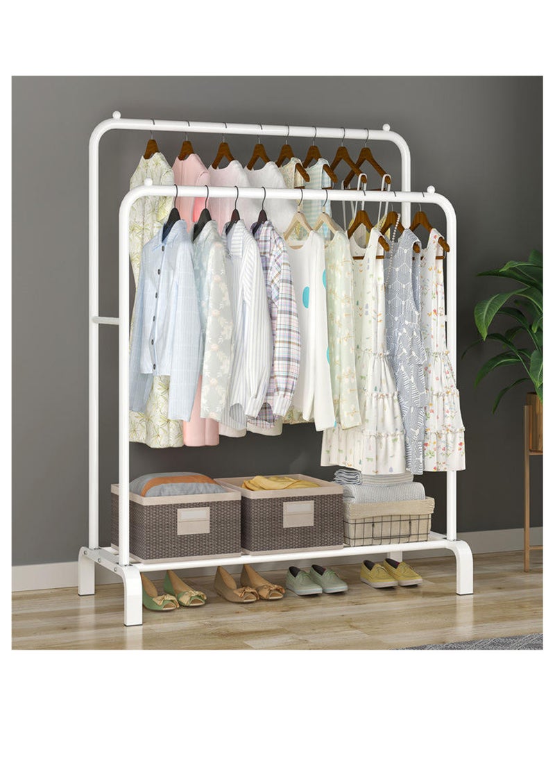 Generic - Garment Rack Freestanding Hanger Double Rods Multi-functional Bedroom Clothing Rack Double Layer 4 Hook White - Image 1