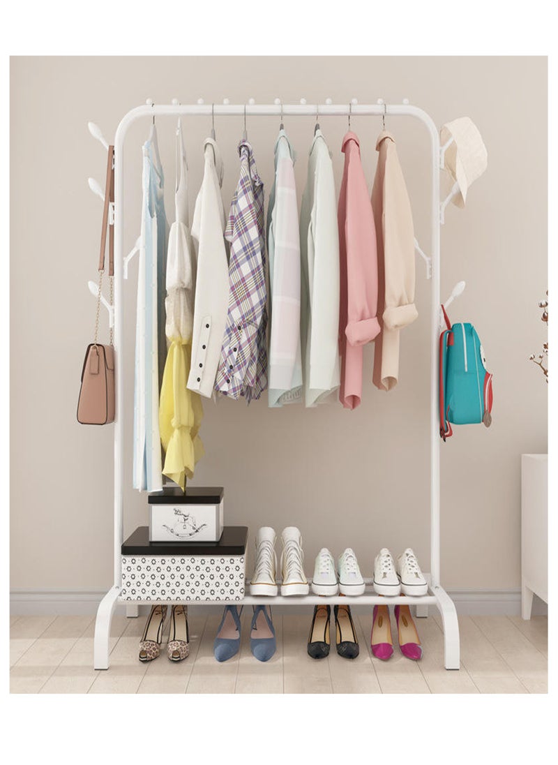 Generic - Garment Rack Freestanding Hanger Double Rods Multi-functional Bedroom Clothing Rack Double Layer 4 Hook White - Image 1