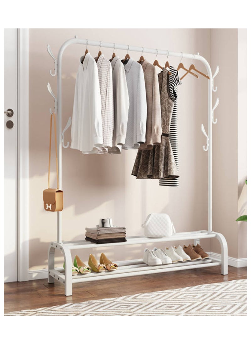 Generic - Garment Rack Freestanding Hanger Double Rods Multi-functional Bedroom Clothing Rack Double Layer 4 Hook White - Image 1