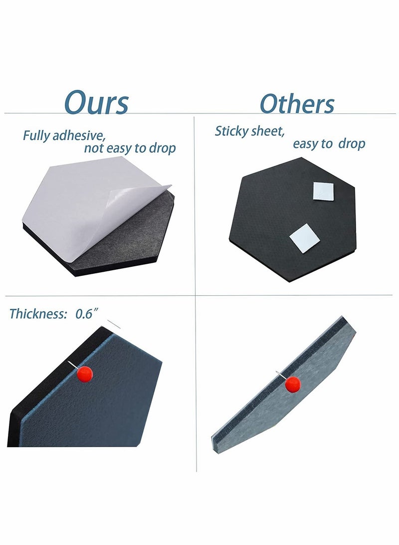 Self Adhesive Bulletin Boards 10Pcs 15cm Hexagon Self Adhesive Felt Board Tiles with Push Pins Hexagon Bulletin Board for Walls Felt Cork Pin Board for Pictures Photos Memos - Image 3