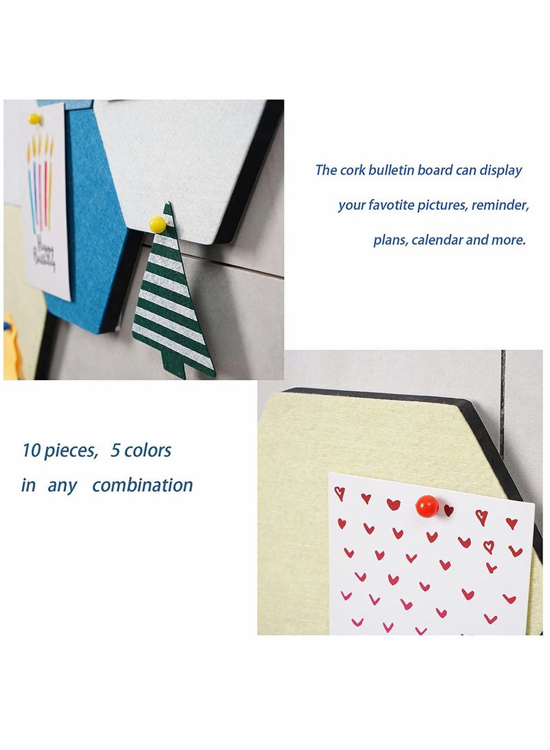 Self Adhesive Bulletin Boards 10Pcs 15cm Hexagon Self Adhesive Felt Board Tiles with Push Pins Hexagon Bulletin Board for Walls Felt Cork Pin Board for Pictures Photos Memos - Image 4