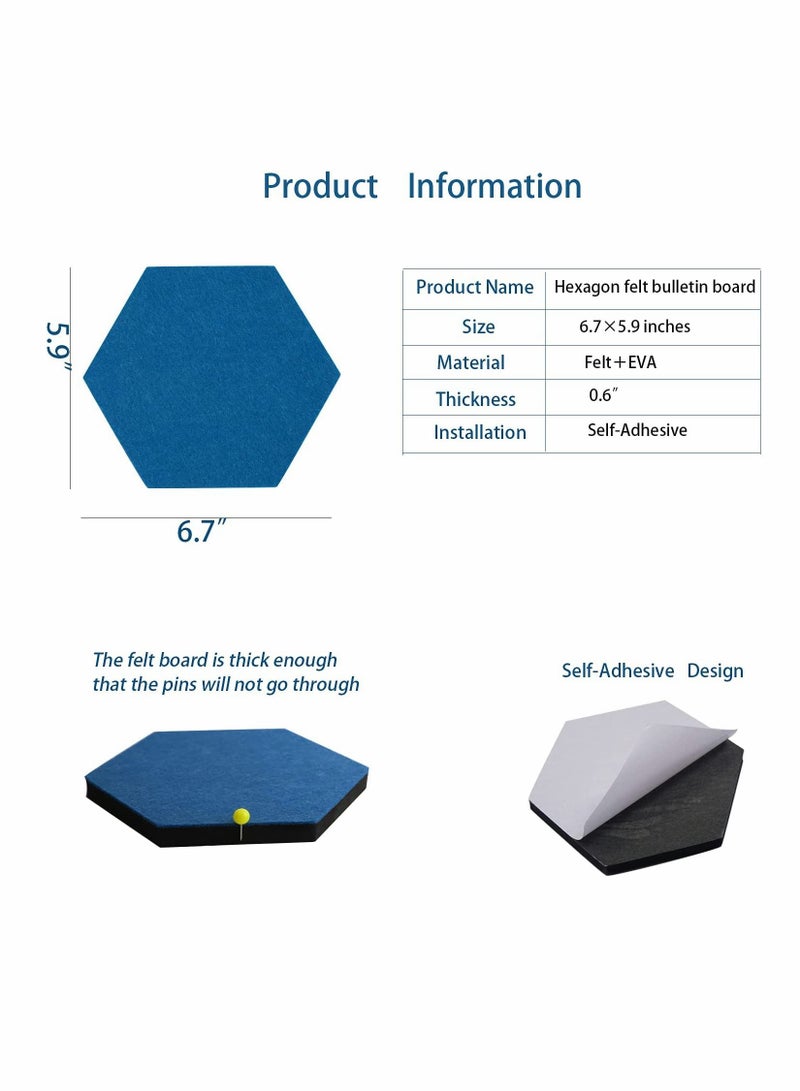 Self Adhesive Bulletin Boards 10Pcs 15cm Hexagon Self Adhesive Felt Board Tiles with Push Pins Hexagon Bulletin Board for Walls Felt Cork Pin Board for Pictures Photos Memos - Image 2