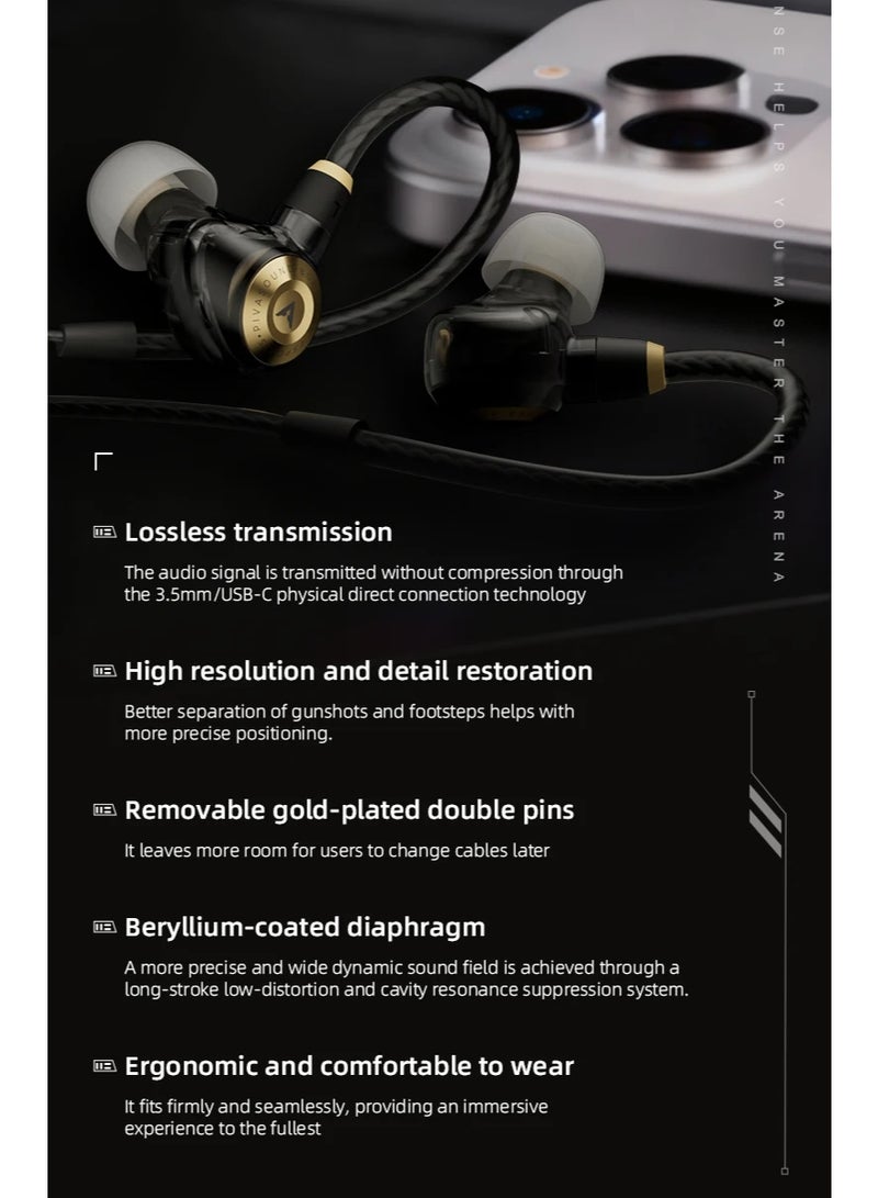 PIVA H8-R In-Ear Headphones, 3.5mm High-Definition Driver for Gaming and Music, HiFi Sound, Dual-Chamber Stereo Headphones with Powerful Bass, Detachable 120cm Wired Headphones - Image 4