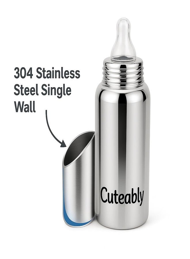 Cuteably Baby Steel Bottle | Wide Mouth Anti-Colic Bottle for Newborn & Kids | BPA-Free Stainless Steel Bottle (200 ML) - Image 4
