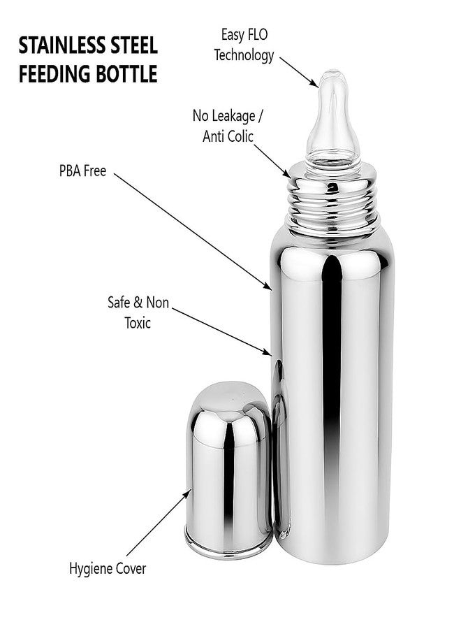 Cuteably Baby Steel Bottle | Wide Mouth Anti-Colic Bottle for Newborn & Kids | BPA-Free Stainless Steel Bottle (200 ML) - Image 2