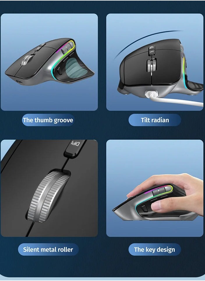 OGORUS - Multi-Device Wireless Mouse Bluetooth 5.0 & 3.0 Mouse 2.4G Wireless Portable Optical Mouse Ergonomic Right Hand Computer Mice (Black) - Image 1
