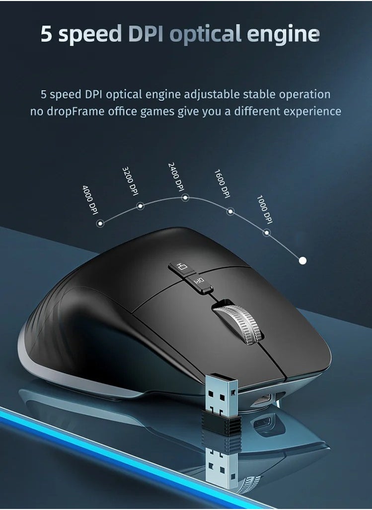 OGORUS - Multi-Device Wireless Mouse Bluetooth 5.0 & 3.0 Mouse 2.4G Wireless Portable Optical Mouse Ergonomic Right Hand Computer Mice (Black) - Image 1