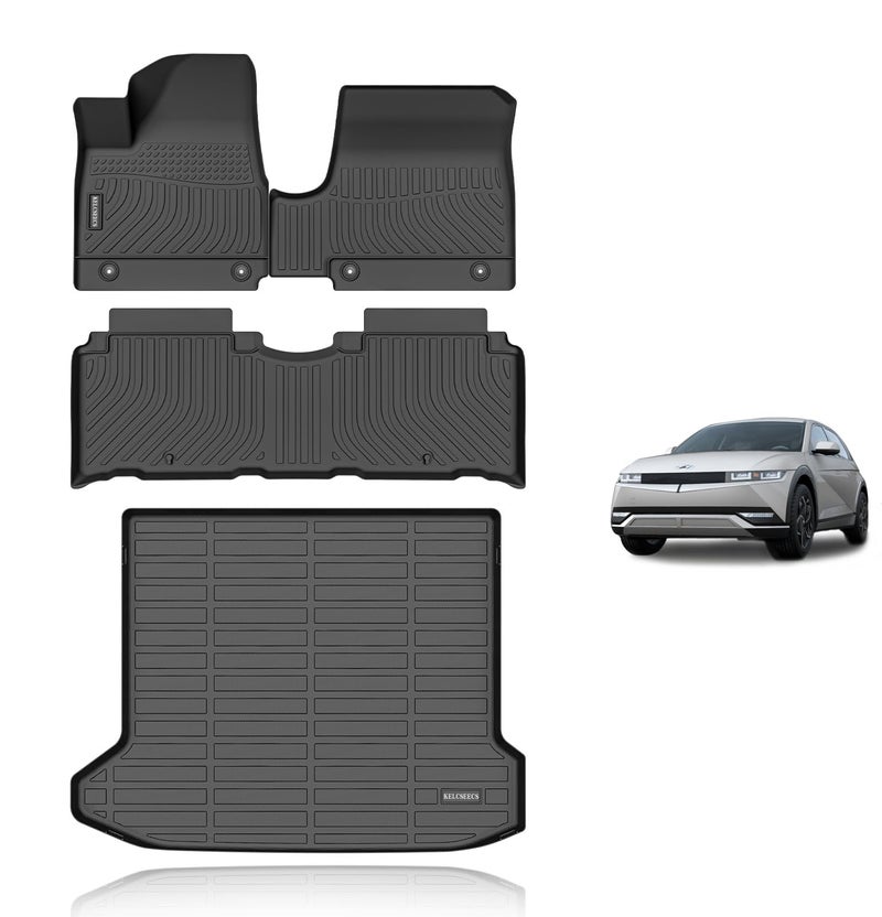 KELCSEECS Floor Mats Cargo Liner Custom for 20222024 Hyundai Ioniq 5 Unmovable Center Console Fixed Center Console Automotive All Weather Cargo Mat Floor Liners IONIQ 5 Trunk Mat Accessories