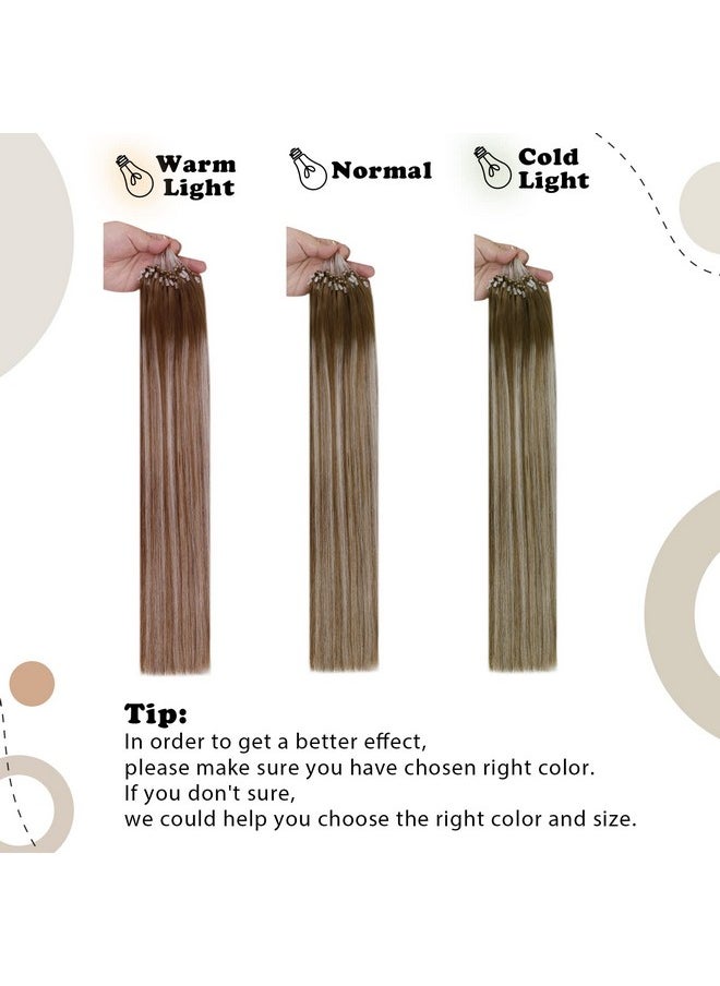Easyouth - 16 Inch Microlinks Human Hair Extensions Balayage Brown Micro Ring Extensions Real Human Hair Ombre Medium Brown Fading To Platinum Blonde Micro Beads Hair Extensions 50Strands 50G 1G S - Image 1