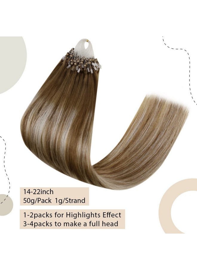Easyouth - 16 Inch Microlinks Human Hair Extensions Balayage Brown Micro Ring Extensions Real Human Hair Ombre Medium Brown Fading To Platinum Blonde Micro Beads Hair Extensions 50Strands 50G 1G S - Image 1