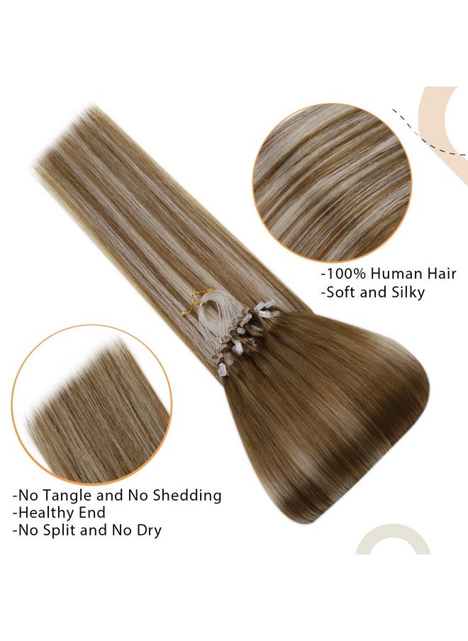 Easyouth - 16 Inch Microlinks Human Hair Extensions Balayage Brown Micro Ring Extensions Real Human Hair Ombre Medium Brown Fading To Platinum Blonde Micro Beads Hair Extensions 50Strands 50G 1G S - Image 1