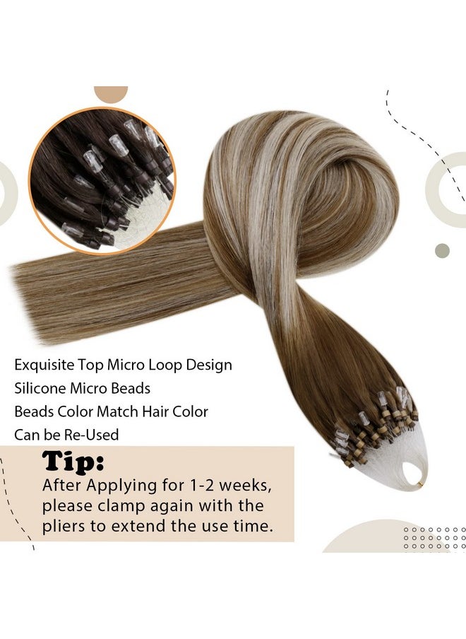 Easyouth - 16 Inch Microlinks Human Hair Extensions Balayage Brown Micro Ring Extensions Real Human Hair Ombre Medium Brown Fading To Platinum Blonde Micro Beads Hair Extensions 50Strands 50G 1G S - Image 1