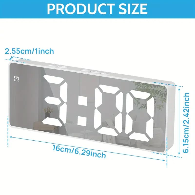 LEKORED Digital Alarm Clock LED Mirror Alarm Clock Temperature Display Night Mode Auto Dimming One Button Snooze Time Memory Function 1224 Hours Silent Suitable for Home Office - Image 5