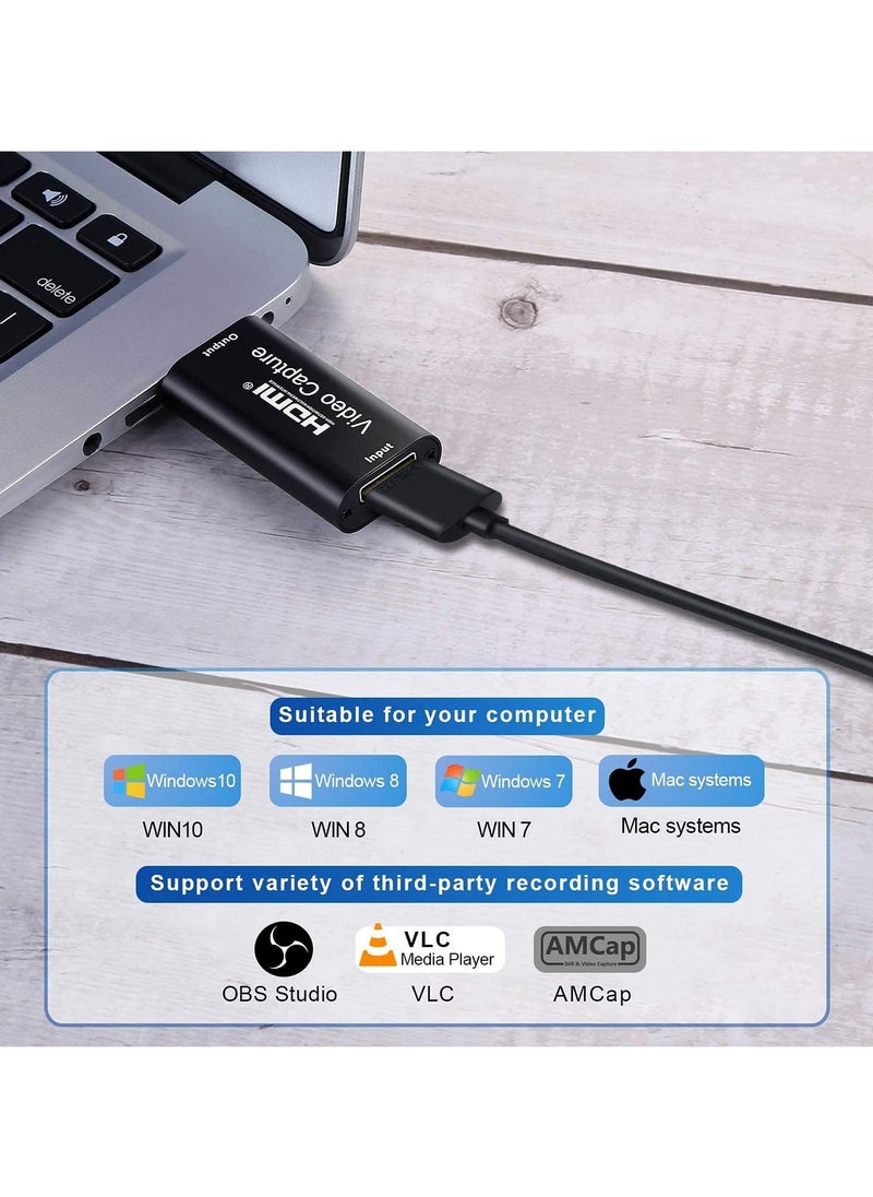 Generic - بطاقة التقاط فيديو HDMI، بطاقة التقاط مطورة بدقة 1080 بكسل بمعدل 60 إطارًا في الثانية، محول التقاط الصوت لبطاقة Cam Link HDMI إلى USB 2.0 للألعاب والبث المباشر ونينتندو سويتش وبلاي ستيشن 3/4 وإكس بوكس - Image 1