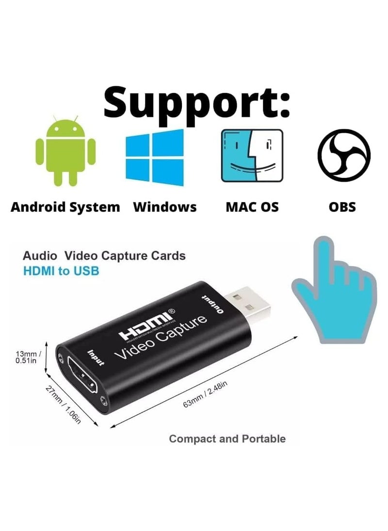 Generic - بطاقة التقاط فيديو HDMI، بطاقة التقاط مطورة بدقة 1080 بكسل بمعدل 60 إطارًا في الثانية، محول التقاط الصوت لبطاقة Cam Link HDMI إلى USB 2.0 للألعاب والبث المباشر ونينتندو سويتش وبلاي ستيشن 3/4 وإكس بوكس - Image 1