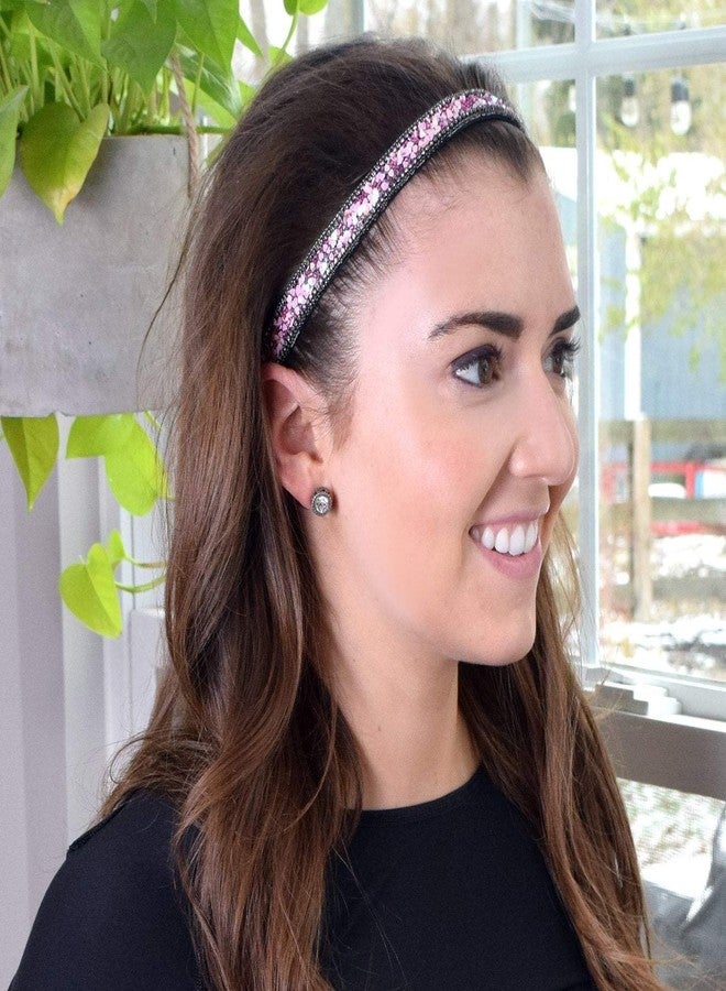 Sweaty Bands Womens Girls Headband - Non-Slip, Velvet-Lined Jeweled Hairband - Bling It Pretty In Pink 5/8-Inch - Image 2