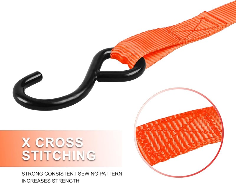 AWELCRAFT Ratchet Straps - 1500 lbs Breaking Strength, 4X 15ft Tie Down Strap Set with Soft Loops (Orange) - Image 5