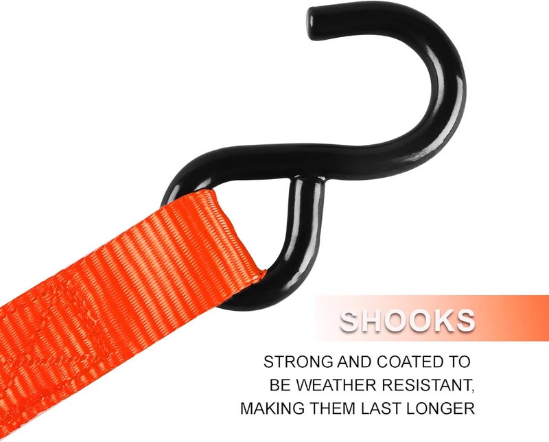 AWELCRAFT Ratchet Straps - 1500 lbs Breaking Strength, 4X 15ft Tie Down Strap Set with Soft Loops (Orange) - Image 4