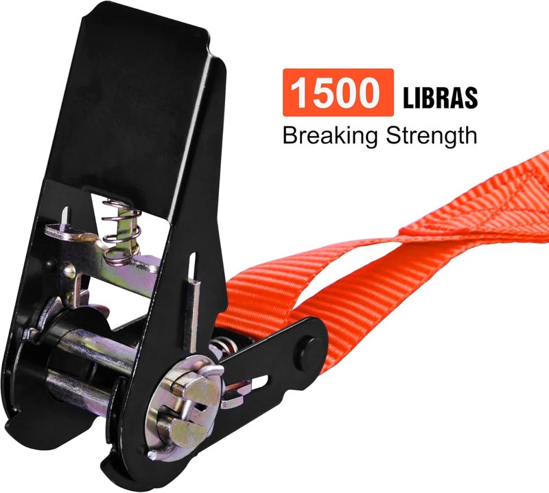 AWELCRAFT Ratchet Straps - 1500 lbs Breaking Strength, 4X 15ft Tie Down Strap Set with Soft Loops (Orange) - Image 3