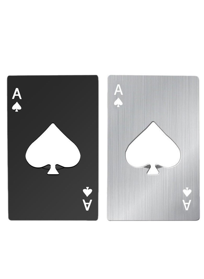 Ace Of Spades Bottle Opener Credit Card Size Pocker Cap Opener Portable Stainless Steel Can Opener 8.5cmx5.4x0.1cm (2 Pack Black & Silver) - Image 1