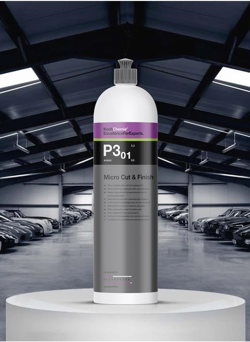 كوش كيمي Koch Chemie Micro Cut and Finish ملمع سيارات عالي اللمعان سعة 1 لتر مع شمع الكارنوبا، مركب احترافي لتصحيح الطلاء وإزالة الدوامات، تركيبة تلميع دقيقة دقيقة لتفاصيل السيارات واستعادة اللمسات النهائية - P301  - Image 4