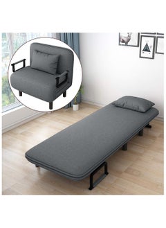 Organized Home 3in1 Folding Arm Chair Convertible Sleeper Chair Leisure Recliner Lounge Couch Sofa Bed with Pillow and 5 Position Adjustable Backrest for Home Office (Gray) Width 80cm  - Image 1