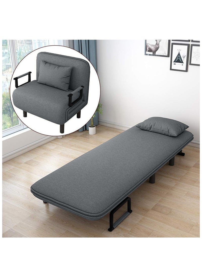 Organized Home 3in1 Folding Arm Chair Convertible Sleeper Chair Leisure Recliner Lounge Couch Sofa Bed with Pillow and 5 Position Adjustable Backrest for Home Office (Gray) Width 80cm  - Image 1