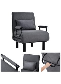 Organized Home 3in1 Folding Arm Chair Convertible Sleeper Chair Leisure Recliner Lounge Couch Sofa Bed with Pillow and 5 Position Adjustable Backrest for Home Office (Gray) Width 80cm  - Image 3