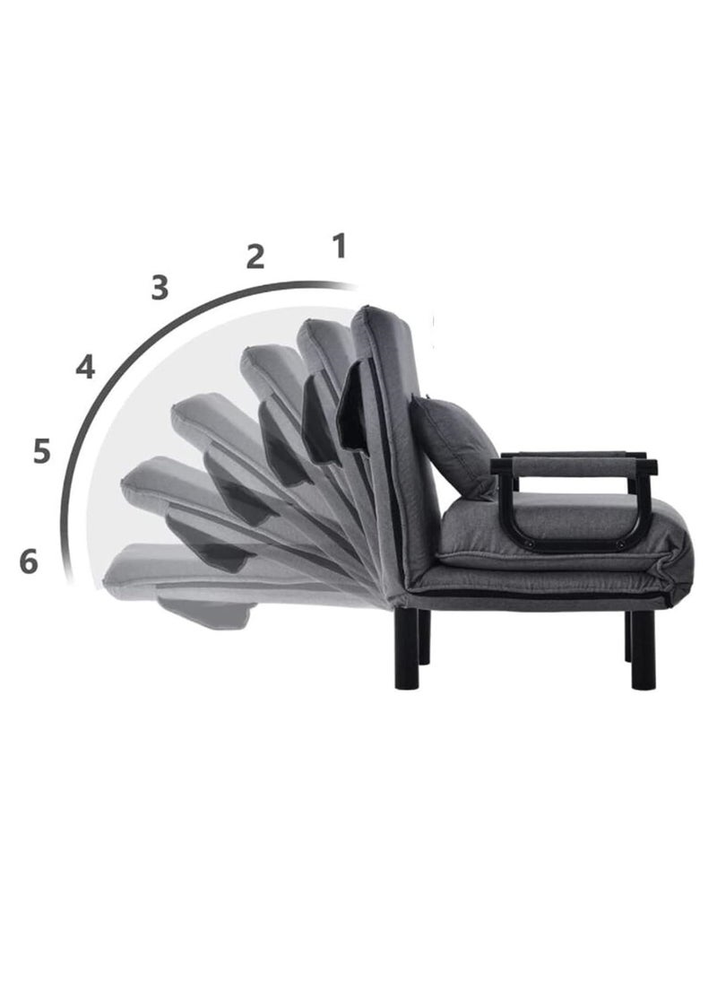 Organized Home 3in1 Folding Arm Chair Convertible Sleeper Chair Leisure Recliner Lounge Couch Sofa Bed with Pillow and 5 Position Adjustable Backrest for Home Office (Gray) Width 80cm  - Image 4