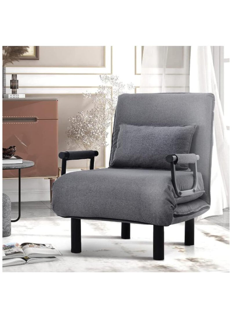 Organized Home - 3in1 Folding Arm Chair Convertible Sleeper Chair Leisure Recliner Lounge Couch Sofa Bed with Pillow and 5 Position Adjustable Backrest for Home Office (Gray) Width 80cm - Image 1