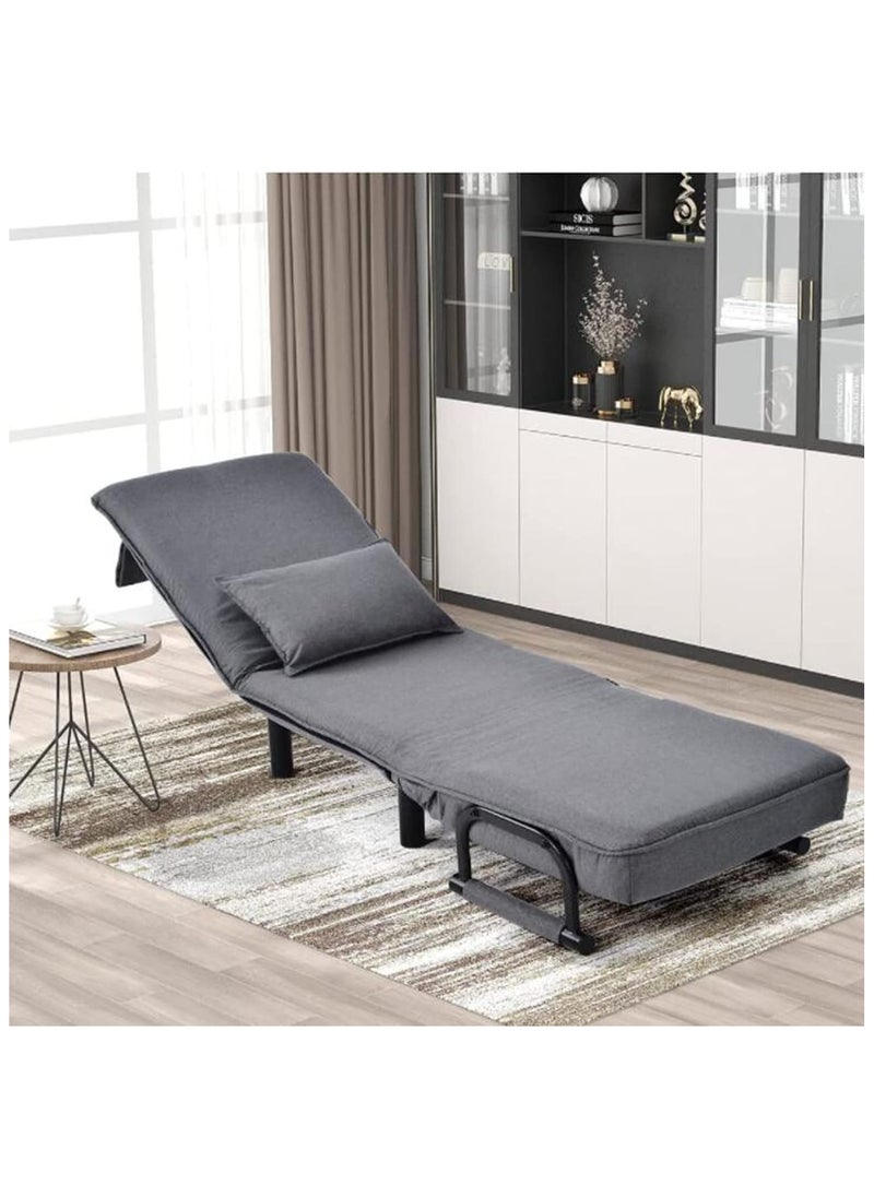 Organized Home - 3in1 Folding Arm Chair Convertible Sleeper Chair Leisure Recliner Lounge Couch Sofa Bed with Pillow and 5 Position Adjustable Backrest for Home Office (Gray) Width 80cm - Image 1