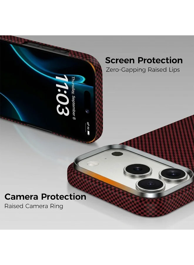 Mobcos Mobcos 17 Pro Fiber Chex Plain Red Mobcos iPhone 17 Pro Chex Plain Red Aramid Fiber Case, 1500D Fusion Weave, Ultra Slim Lightweight Magnetic Cover, MagSafe Compatible  | Best Price UAE
