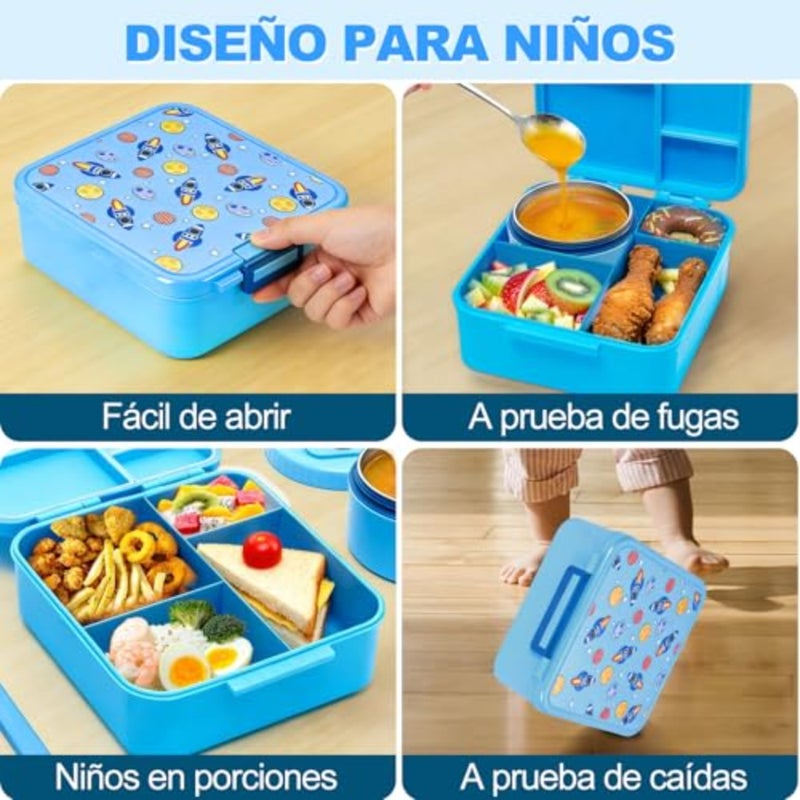 Lunch Box Leakproof Bento Box with 4 Compartments, Premium Food Grade Bento Lunchbox with Insulated Thermo Soup Jar for School Daycare Travel, BPA Free and Dishwasher Safe - Image 3