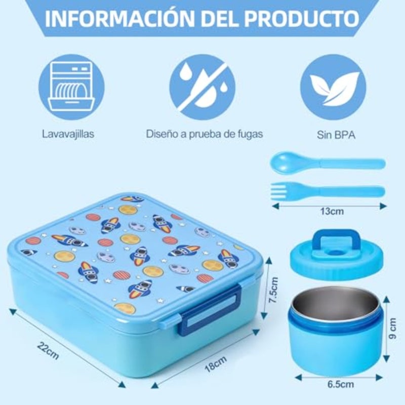 Lunch Box Leakproof Bento Box with 4 Compartments, Premium Food Grade Bento Lunchbox with Insulated Thermo Soup Jar for School Daycare Travel, BPA Free and Dishwasher Safe - Image 2
