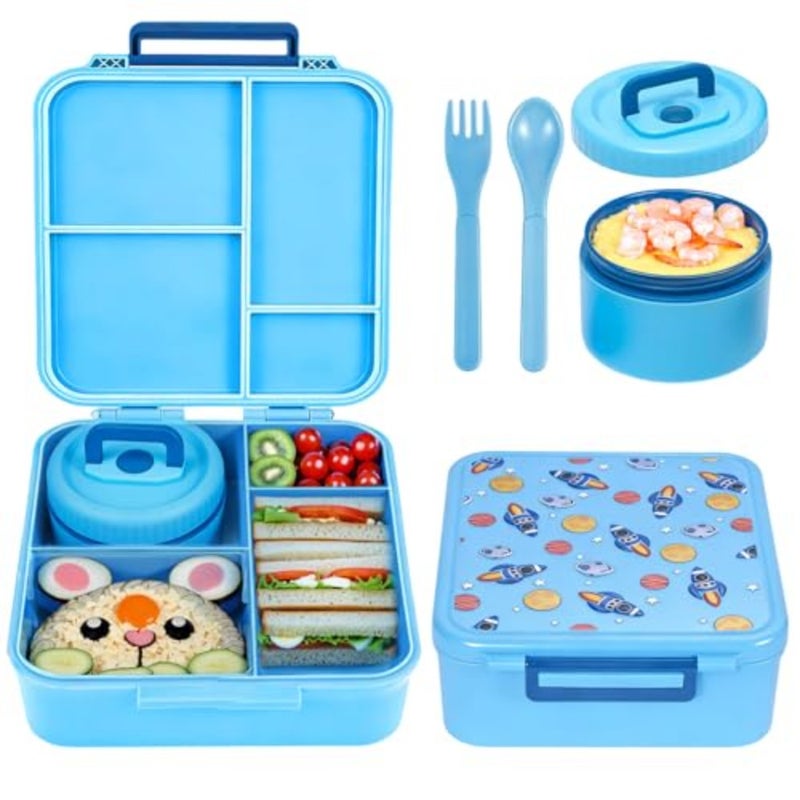Lunch Box Leakproof Bento Box with 4 Compartments, Premium Food Grade Bento Lunchbox with Insulated Thermo Soup Jar for School Daycare Travel, BPA Free and Dishwasher Safe - Image 1