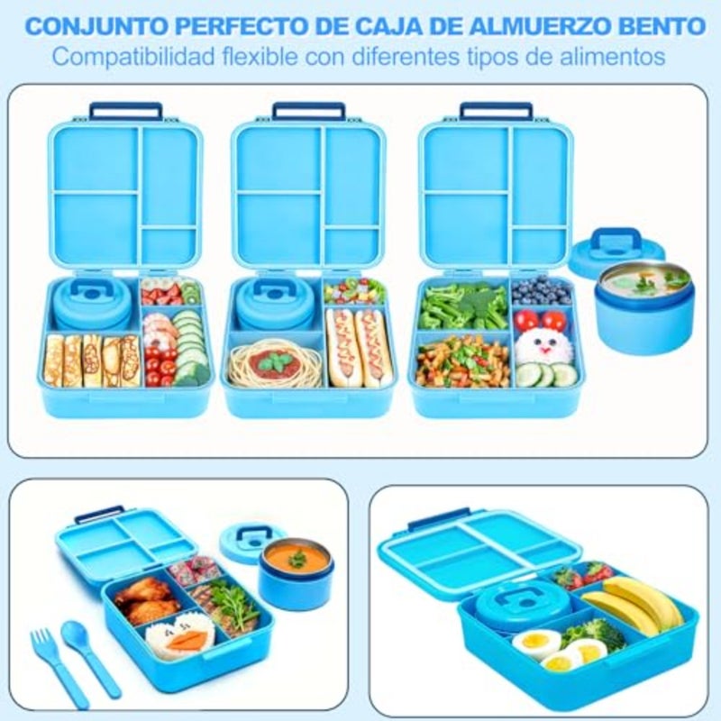 Lunch Box Leakproof Bento Box with 4 Compartments, Premium Food Grade Bento Lunchbox with Insulated Thermo Soup Jar for School Daycare Travel, BPA Free and Dishwasher Safe - Image 5