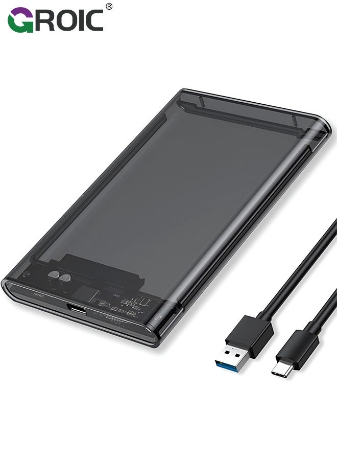 GROIC Grey 2.5" Hard Drive Enclosure, 5Gbps USB 3.1 Gen 1 to SATA III Tool-Free SSD Hard Drive Enclosure for 2.5 inch 7mm/9.5mm SATA HDD & SSD