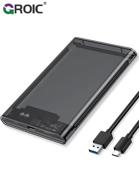 Grey 2.5" Hard Drive Enclosure, 6Gbps USB 3.1 Gen 1 to SATA III Tool-Free SSD Hard Drive Enclosure for 2.5 inch 7mm/9.5mm SATA HDD & SSD