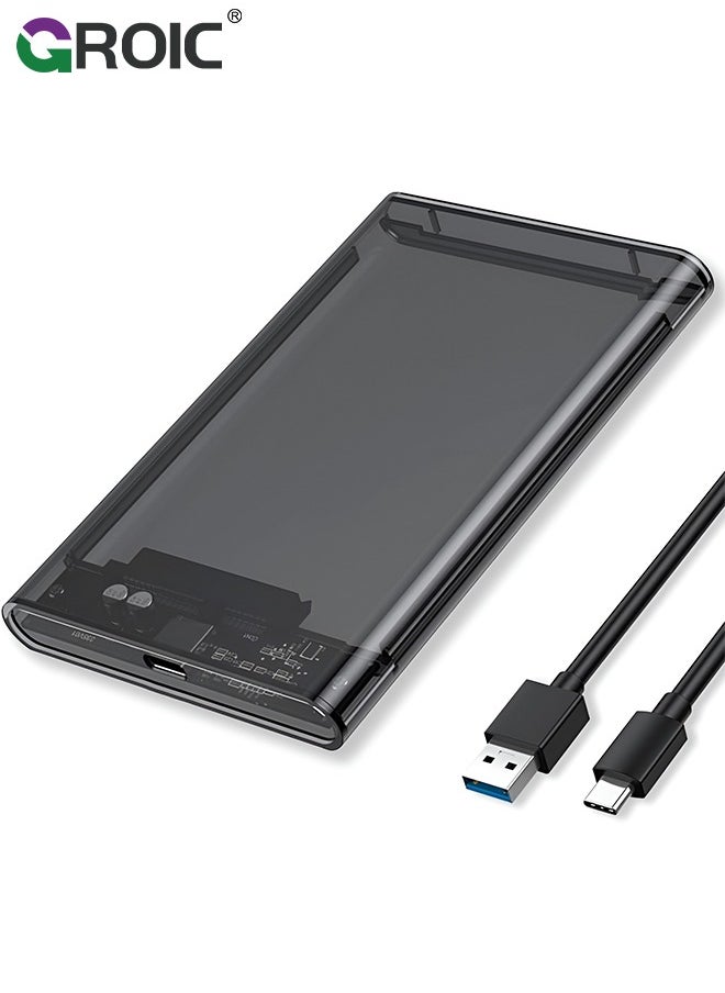 GROIC Grey 2.5" Hard Drive Enclosure, 6Gbps USB 3.1 Gen 1 to SATA III Tool-Free SSD Hard Drive Enclosure for 2.5 inch 7mm/9.5mm SATA HDD & SSD  - Image 1
