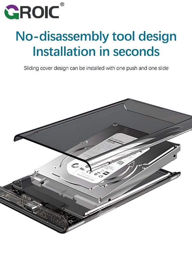 GROIC Grey 2.5" Hard Drive Enclosure, 6Gbps USB 3.1 Gen 1 to SATA III Tool-Free SSD Hard Drive Enclosure for 2.5 inch 7mm/9.5mm SATA HDD & SSD  - Image 3