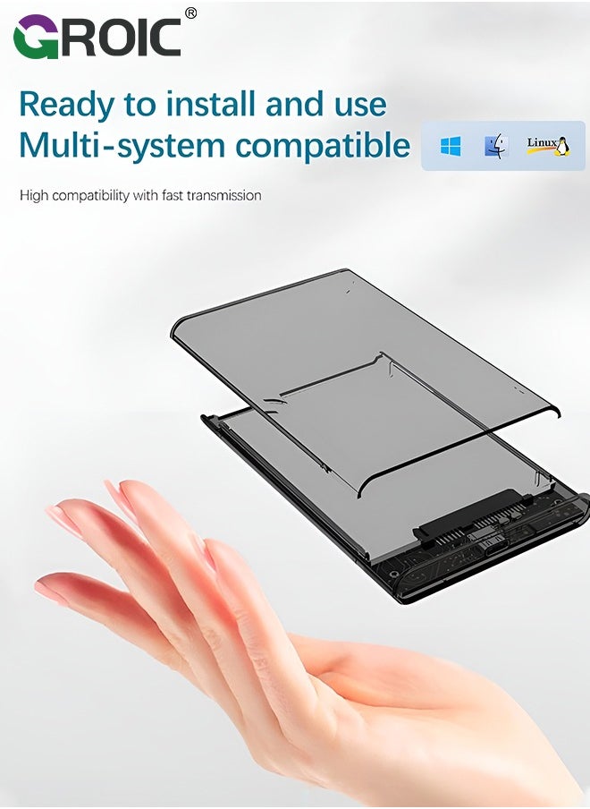 GROIC Grey 2.5" Hard Drive Enclosure, 6Gbps USB 3.1 Gen 1 to SATA III Tool-Free SSD Hard Drive Enclosure for 2.5 inch 7mm/9.5mm SATA HDD & SSD  - Image 4